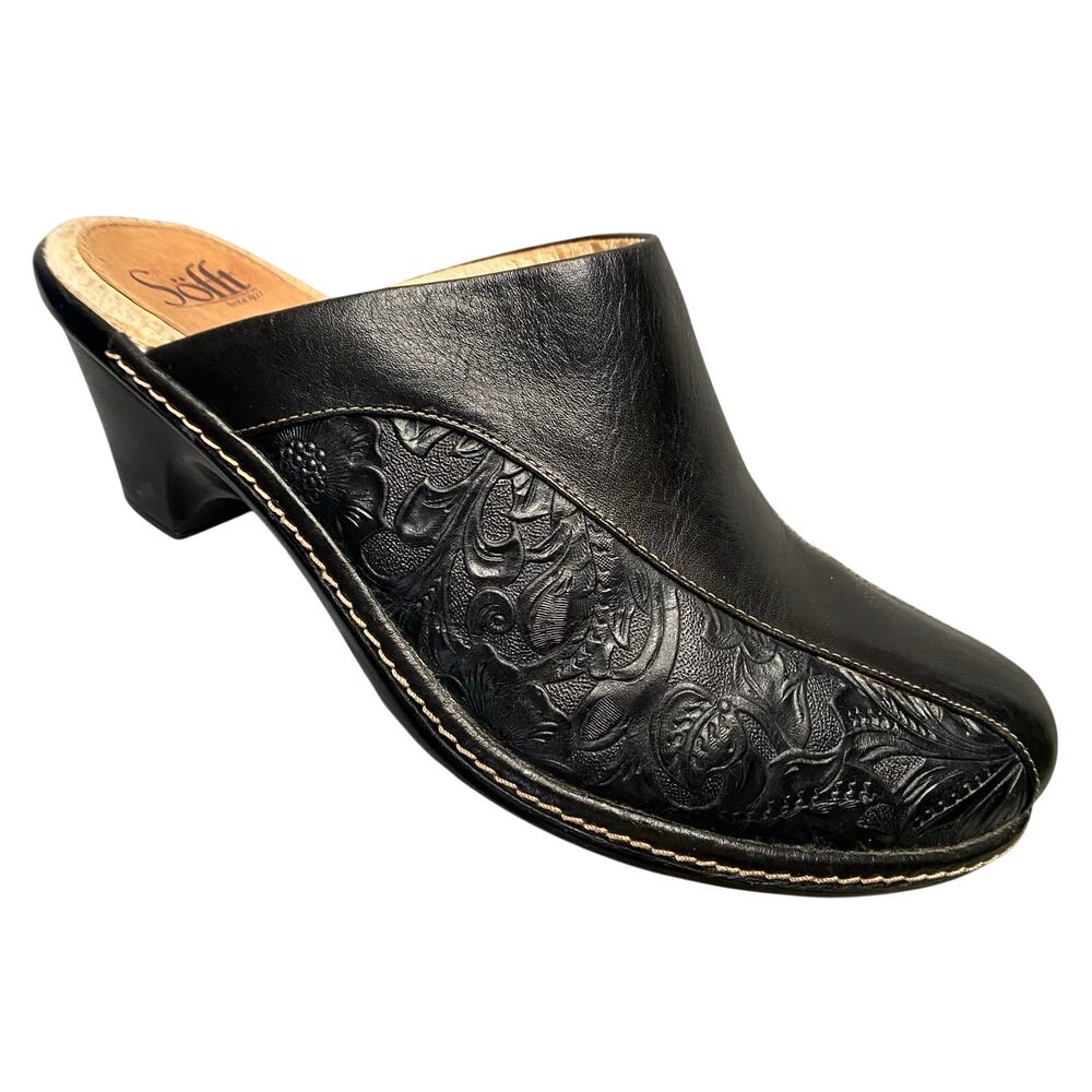 Sofft Heeled Mule Women Sz 9.5 Black Leather
